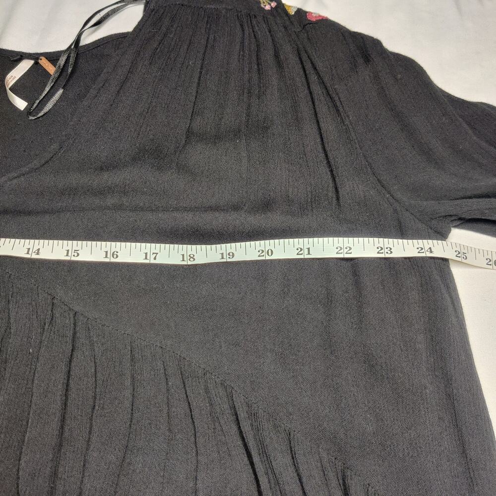 Free People Te Amo Black Gauzy Floral Embroidered Boho Babydoll Mini Dress Large - Picture 13 of 16